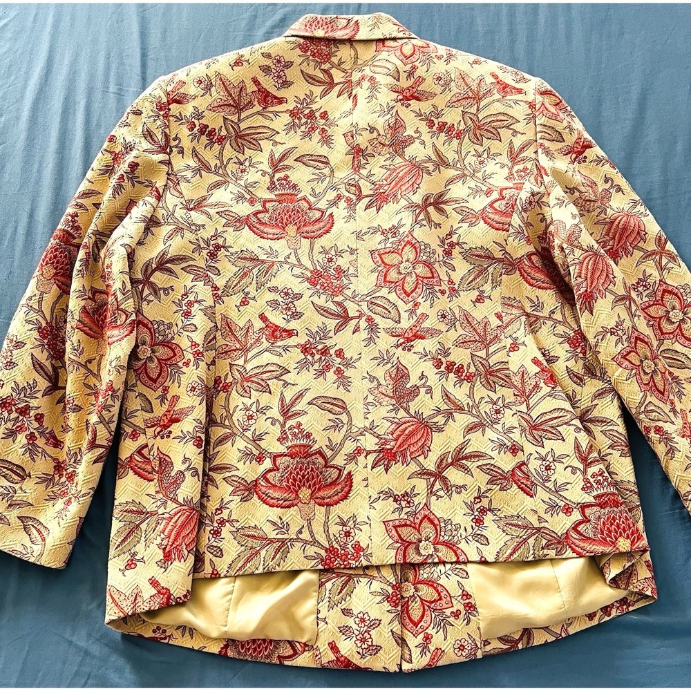 TALBOTS Womens Blazer Size 14W Floral Birds Textured Cotton Silk Casual Jacket - Picture 7 of 10